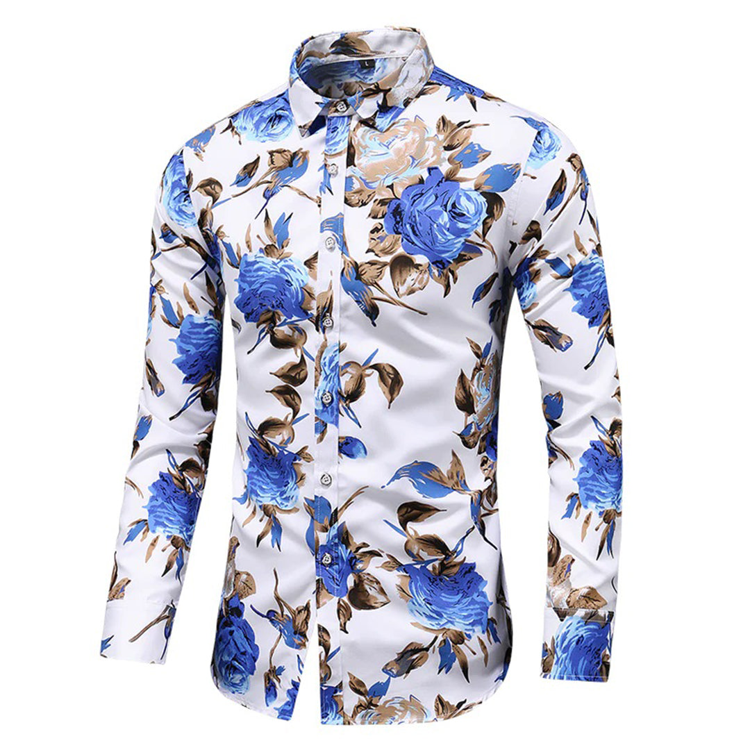 Street-Wave Floral Slim Polo Shirt Cedric For Men Summer Lightweight Breathable Floral Print