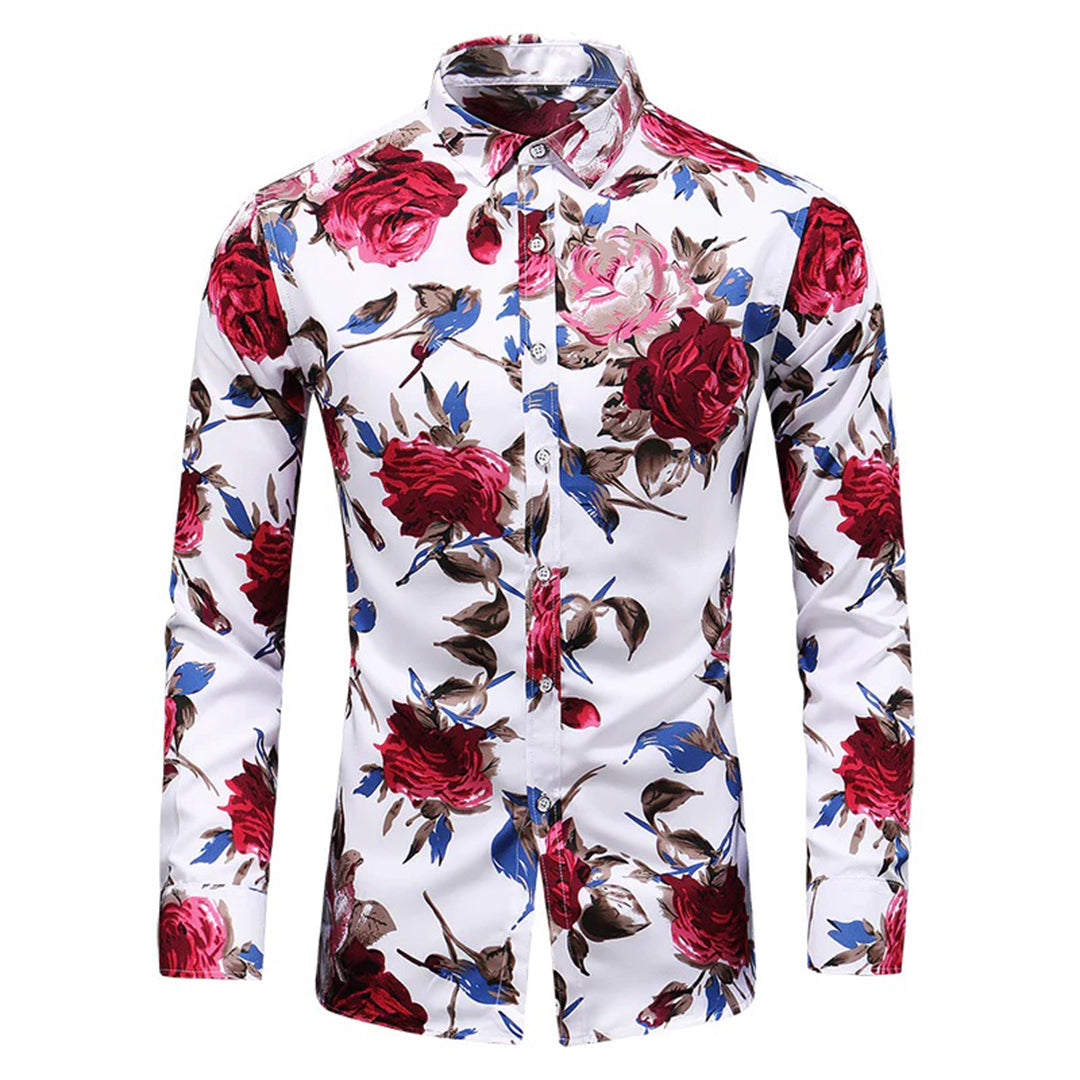 Street-Wave Floral Slim Polo Shirt Cedric For Men Summer Lightweight Breathable Floral Print
