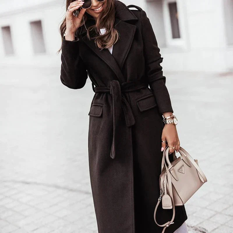 Street-Wave Esme Winter Coat For Women Warm Stylish Long Wool Coat With Belt Rain Ready
