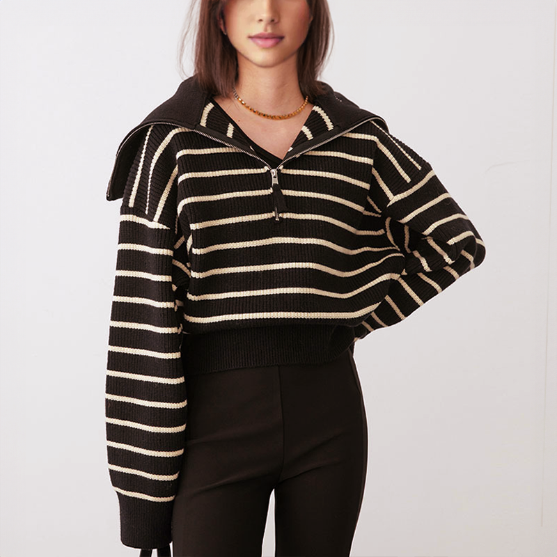 Street-Wave Women Half Zip Pullover Knit Top For Elegant Comfort And Everyday Style