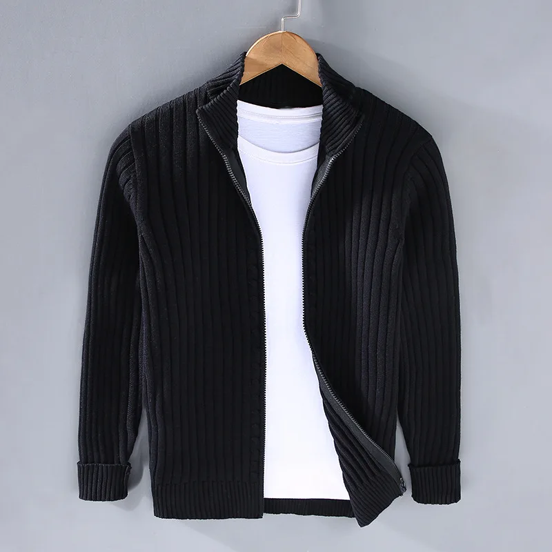 Aurelian Ribbed Zip Cardigan For Men Waylynn Slim Fit Layering Warmth