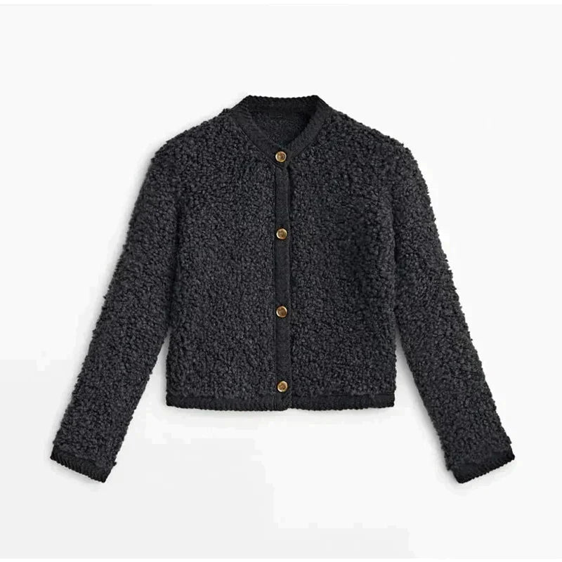 Street-Wave Teddy Cardigan With Button Closure For Women Cozy Fleece Knit Fashionable Warmth For Everyday Wear