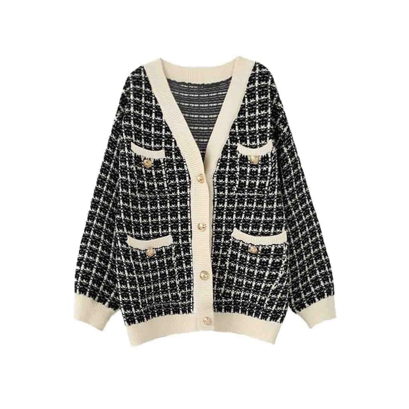 Street-Wave Verona Cardigan For Women, Cozy Tweed Knit With Elegant Gold Button Details