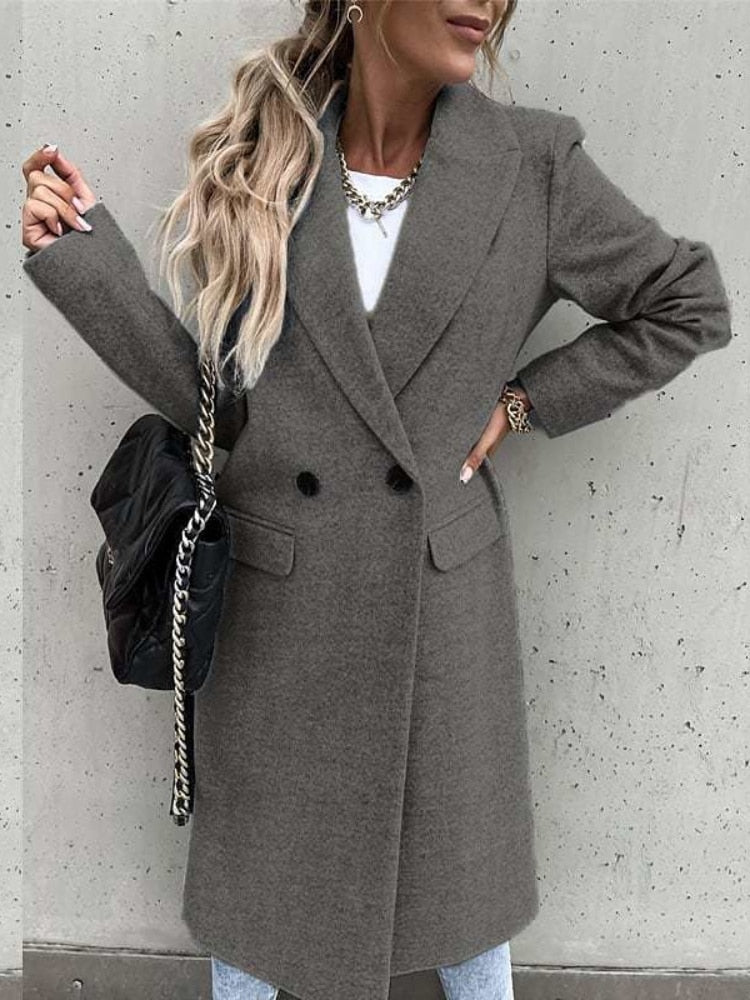Street-Wave Wool Coat With Tailored Fit And Ankle Length Double Button Closure For Modern Women