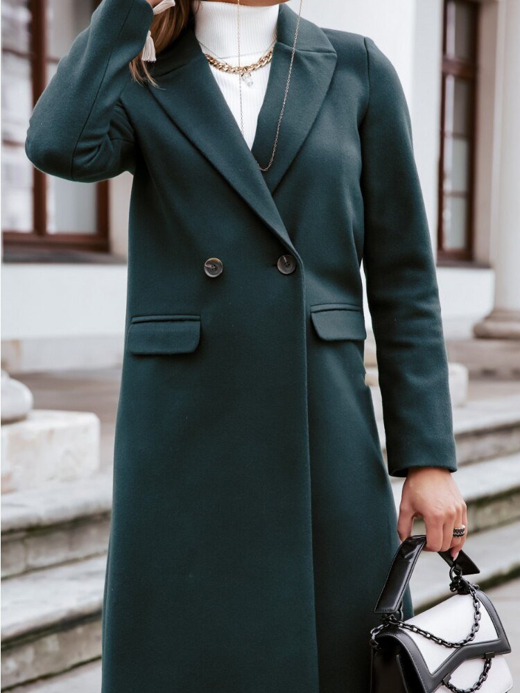 Street-Wave Wool Coat With Tailored Fit And Ankle Length Double Button Closure For Modern Women