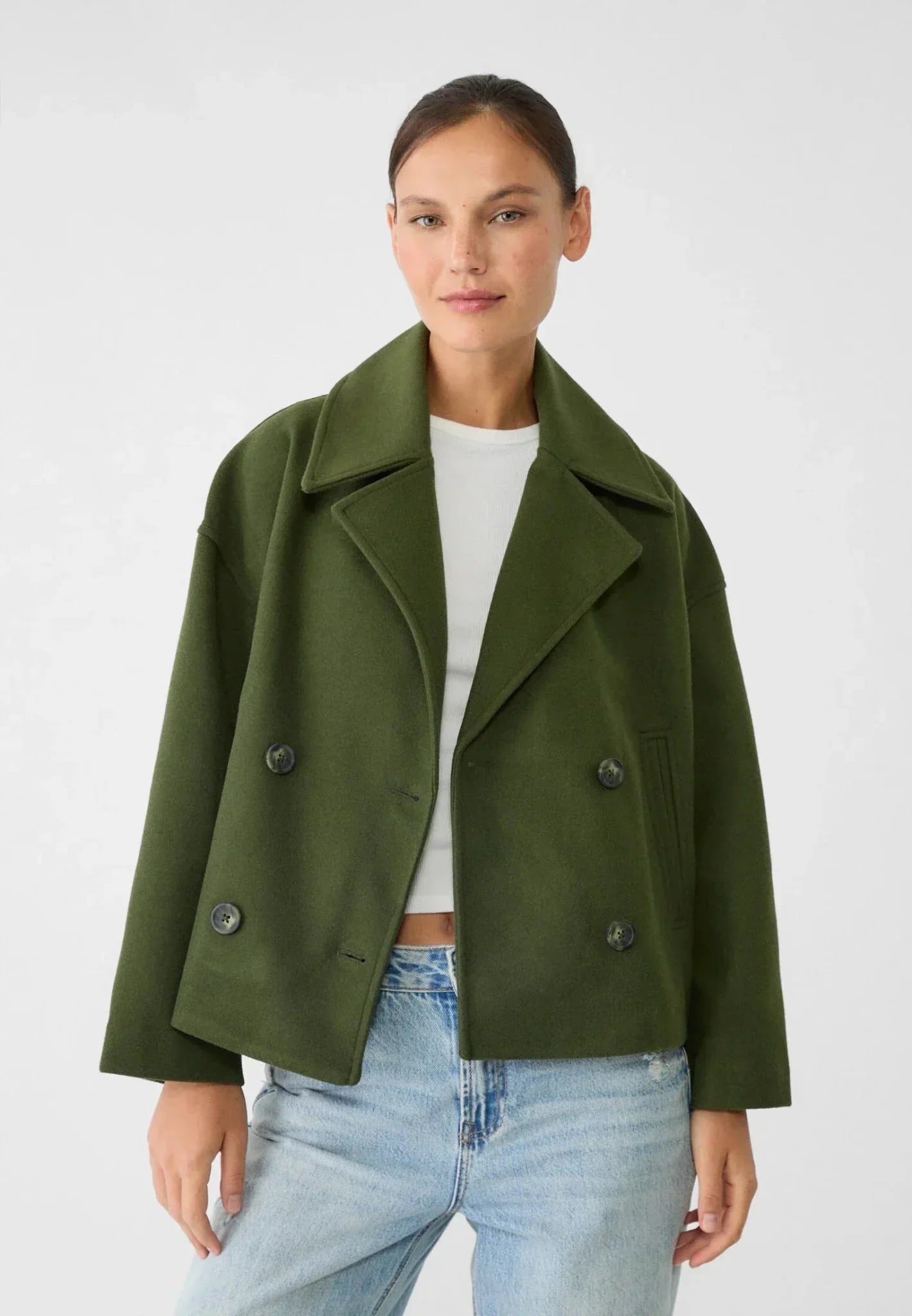 Streetwave Short Double Breasted Jacket For Women Chic Layering Essential With Modern Silhouette