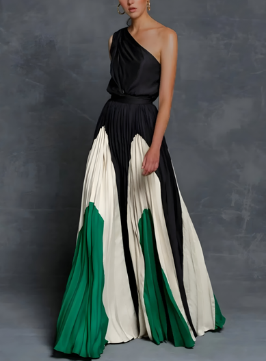 Street Wave Ruby Asymmetrical Maxi Dress For Women One Shoulder Pleated