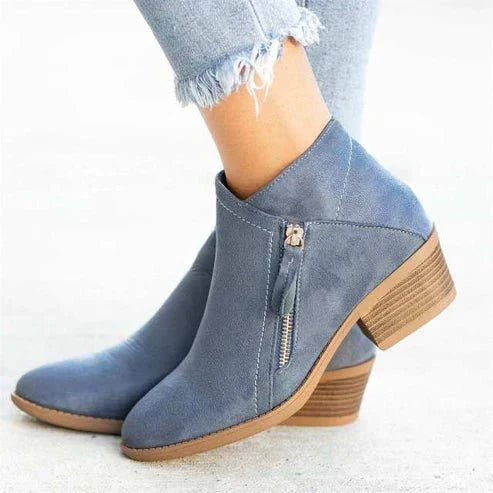 Street-Wave Suede-Look Ankle Boots For Women With Side Zip And Block Heel Structured Fit