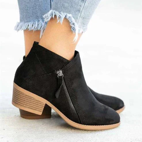 Street-Wave Suede-Look Ankle Boots For Women With Side Zip And Block Heel Structured Fit