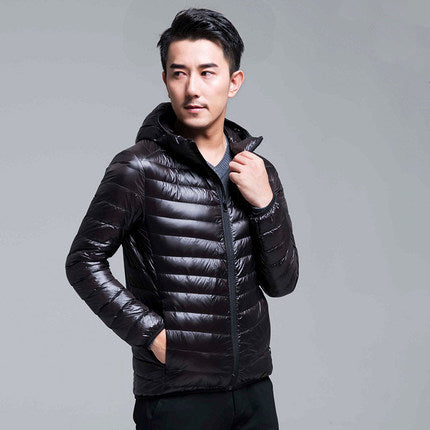Simon Mens All Season Ultra Lightweight Packable Down Hoodie Jacket Water Resistant Wind Resistant