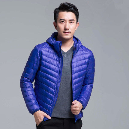 Simon Mens All Season Ultra Lightweight Packable Down Hoodie Jacket Water Resistant Wind Resistant
