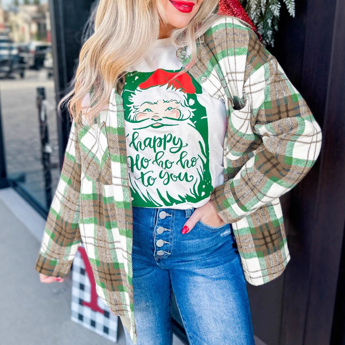 Plaid Woolen Jacket Shirt Unisex Cozy Christmas Style MutualDropShopping