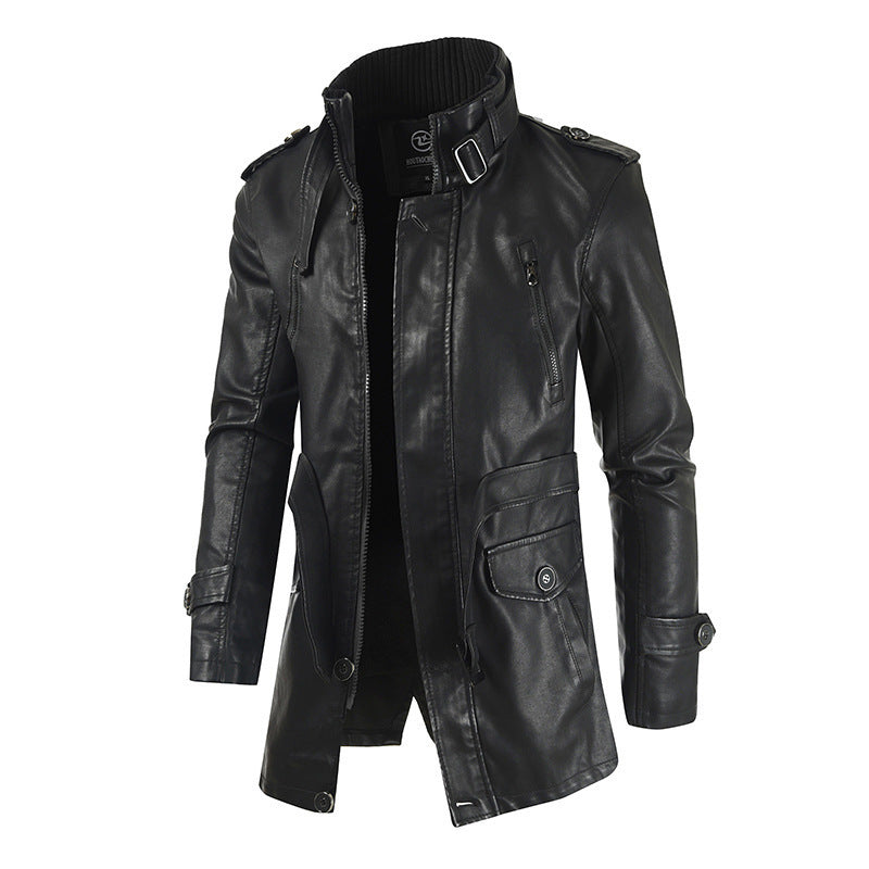 Leather Jacket Mid Length Thickened Warmth Unisex By MutualDropShopping