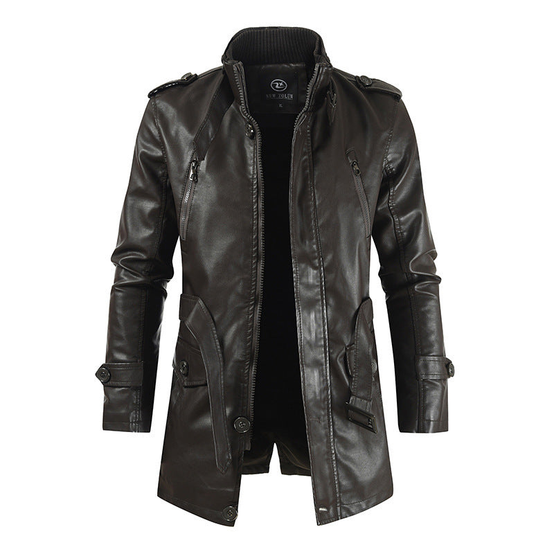 Leather Jacket Mid Length Thickened Warmth Unisex By MutualDropShopping