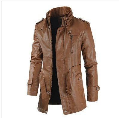 Leather Jacket Mid Length Thickened Warmth Unisex By MutualDropShopping