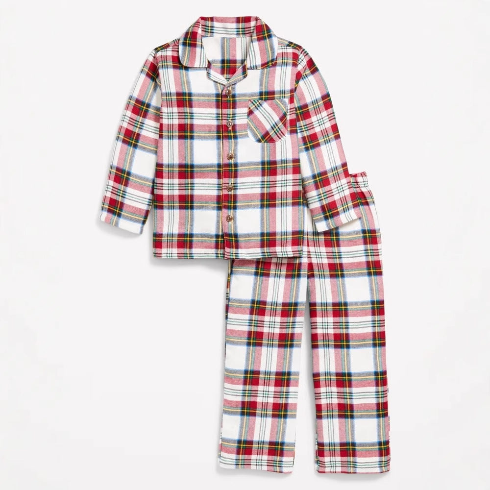 Street Wave Kids Christmas Pajamas Plaid Flannel Set Cozy Sleepwear For Boys And Girls