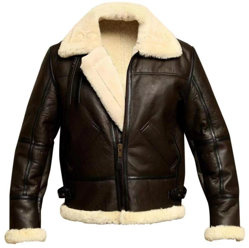 MutualDropShopping Men's Shearling Leather Fur Coat Warmth