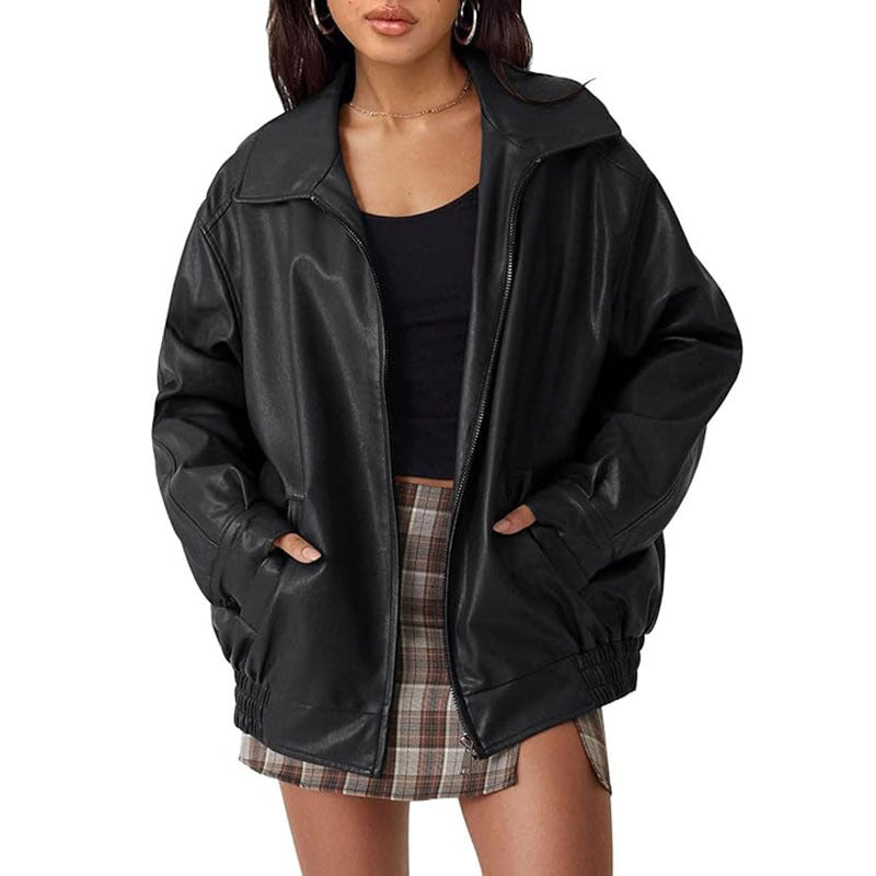 Mutual Dropshopping Womens Leather Jacket Biker Coat Premium Moto Style