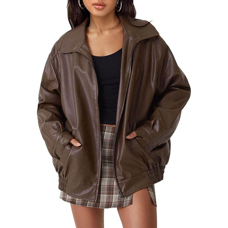 Mutual Dropshopping Womens Leather Jacket Biker Coat Premium Moto Style