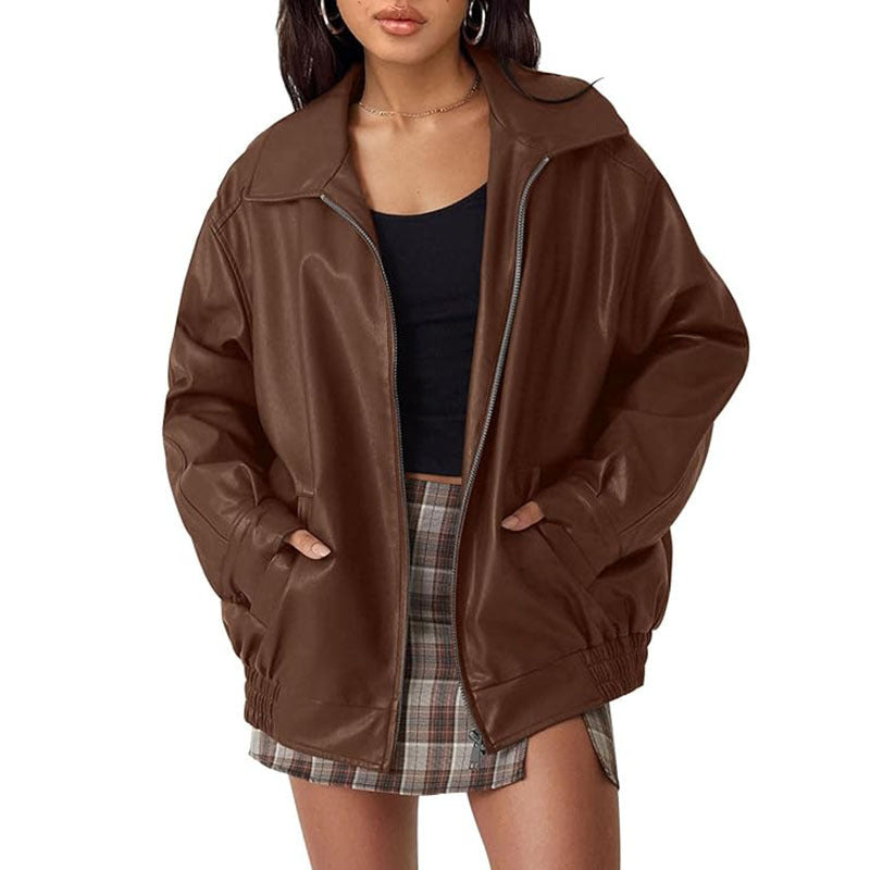 Mutual Dropshopping Womens Leather Jacket Biker Coat Premium Moto Style