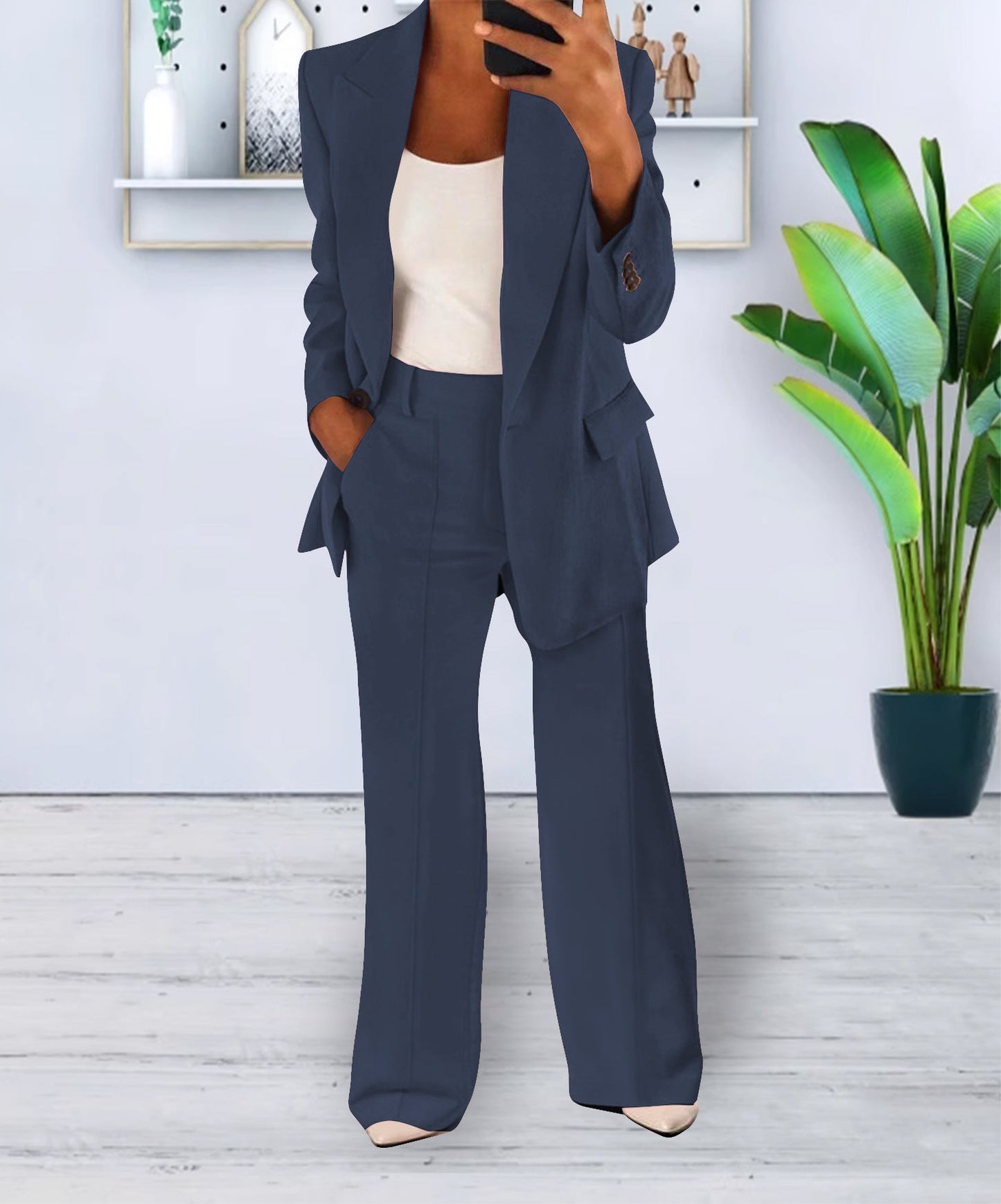 Mutualdropshopping Womens Business Blazer Slim Fit Button Front For Women