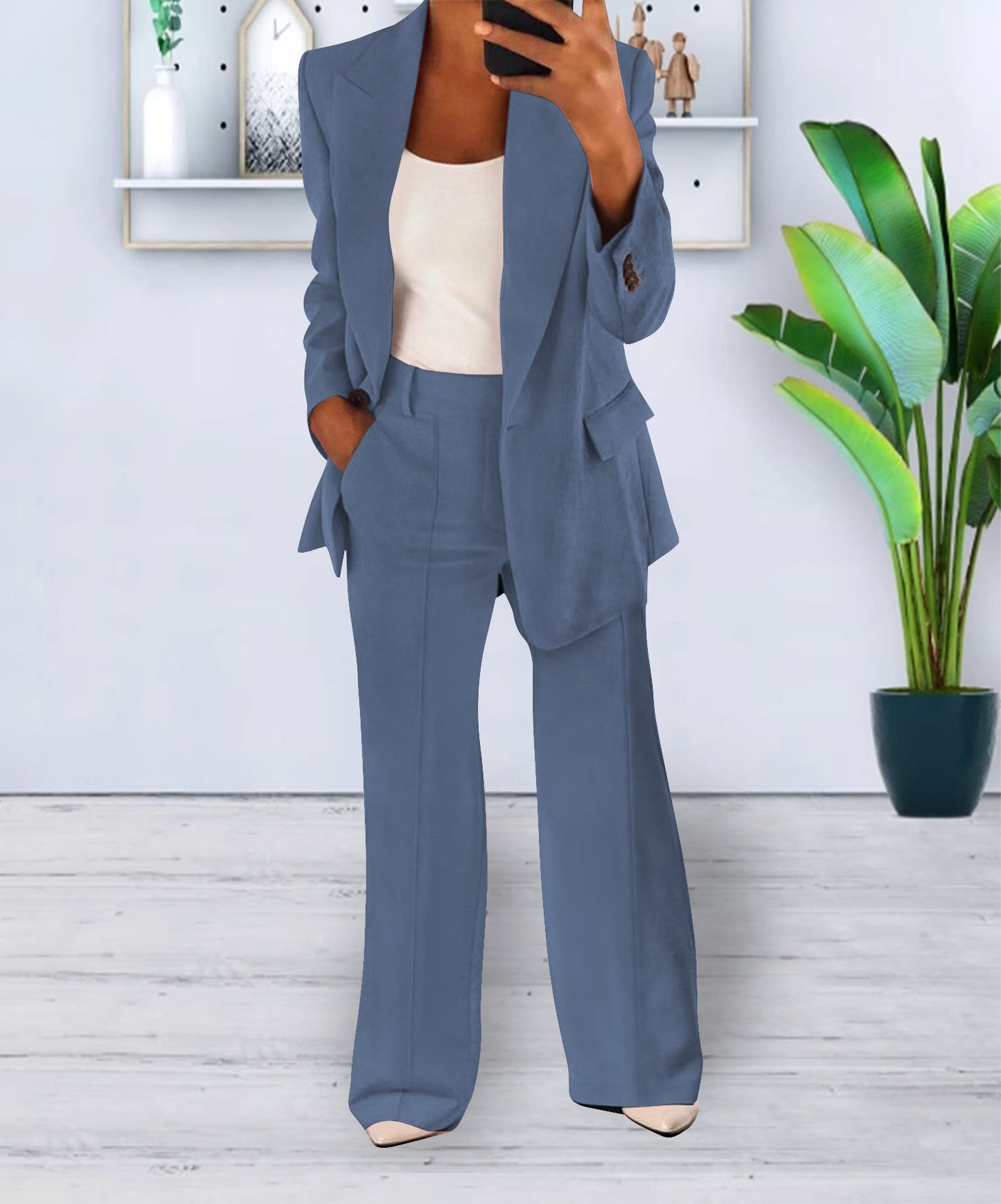 Mutualdropshopping Womens Business Blazer Slim Fit Button Front For Women