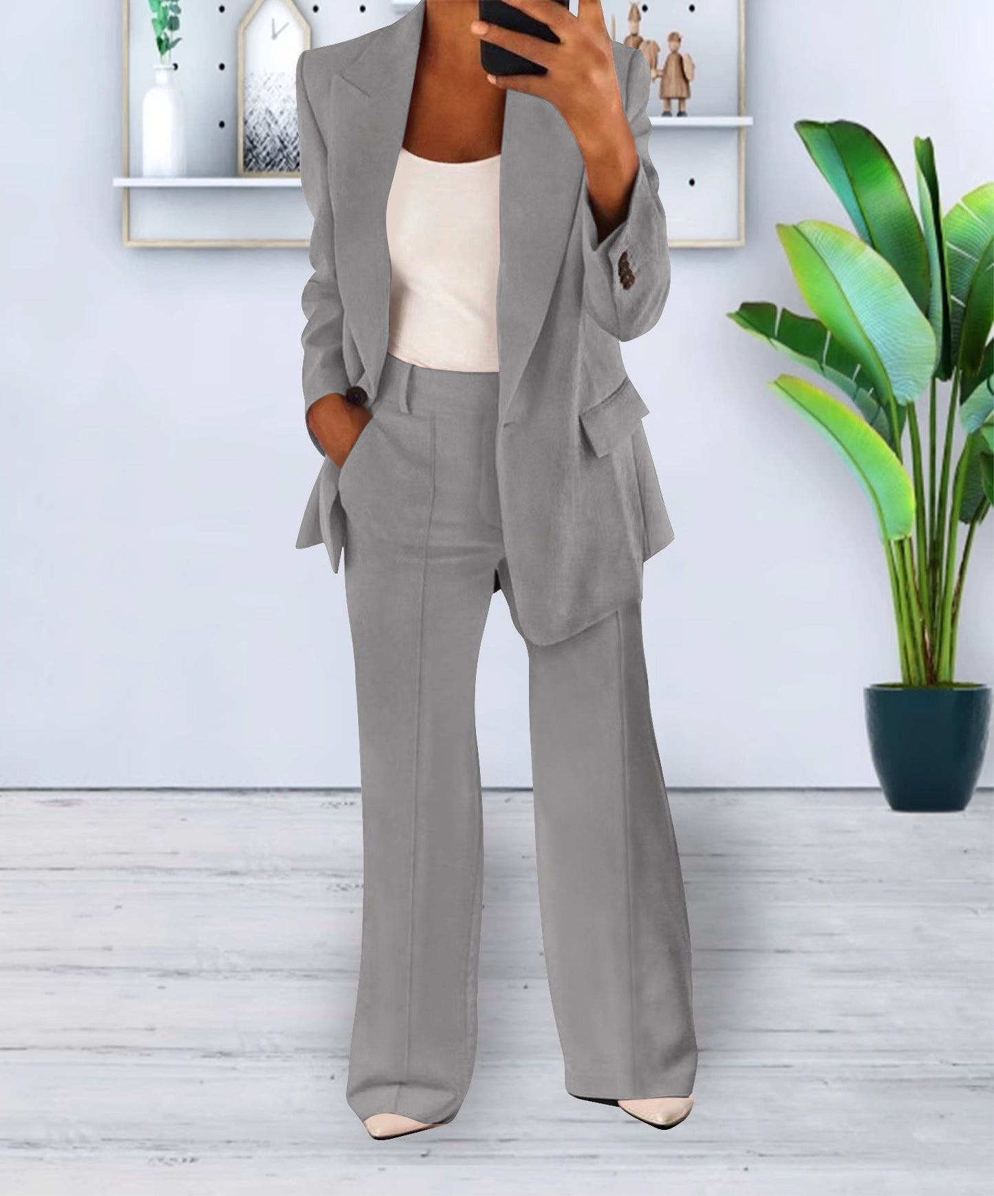 Mutualdropshopping Womens Business Blazer Slim Fit Button Front For Women