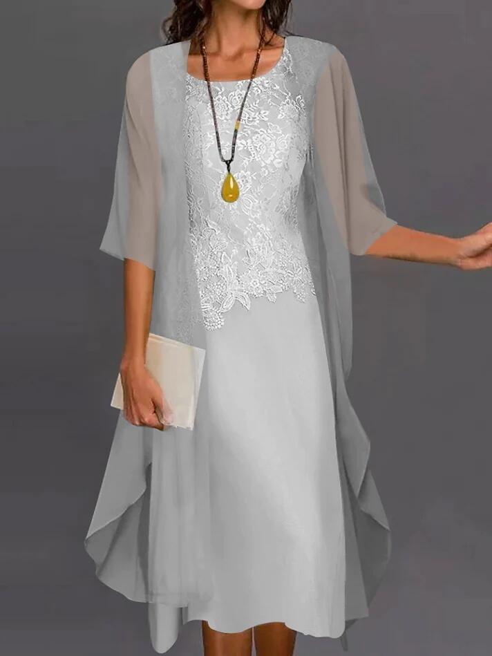 MutualDropShopping Mother Of The Bride Lace Chiffon Dress Elegant Gown