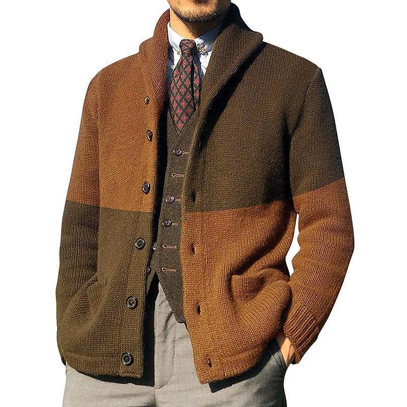 Nordisk Flair Men Cardigan Relaxed Knit Rolled Shawl Collar Button Front Patch Pockets