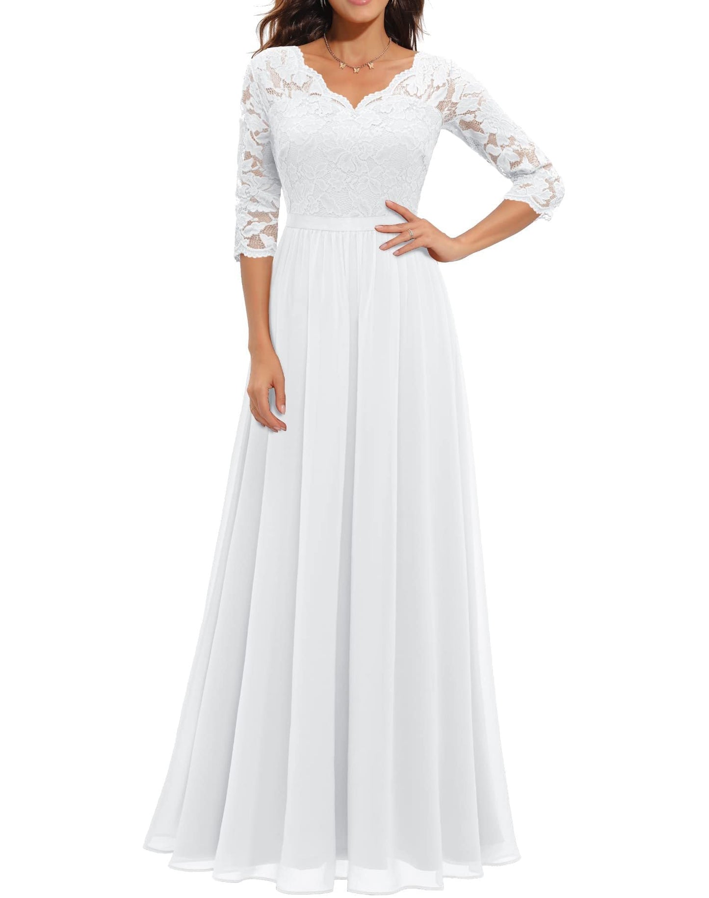 Beige Timeless Lace Bodice Maxi Dress Three Quarter Sleeves For Women MutualDrop