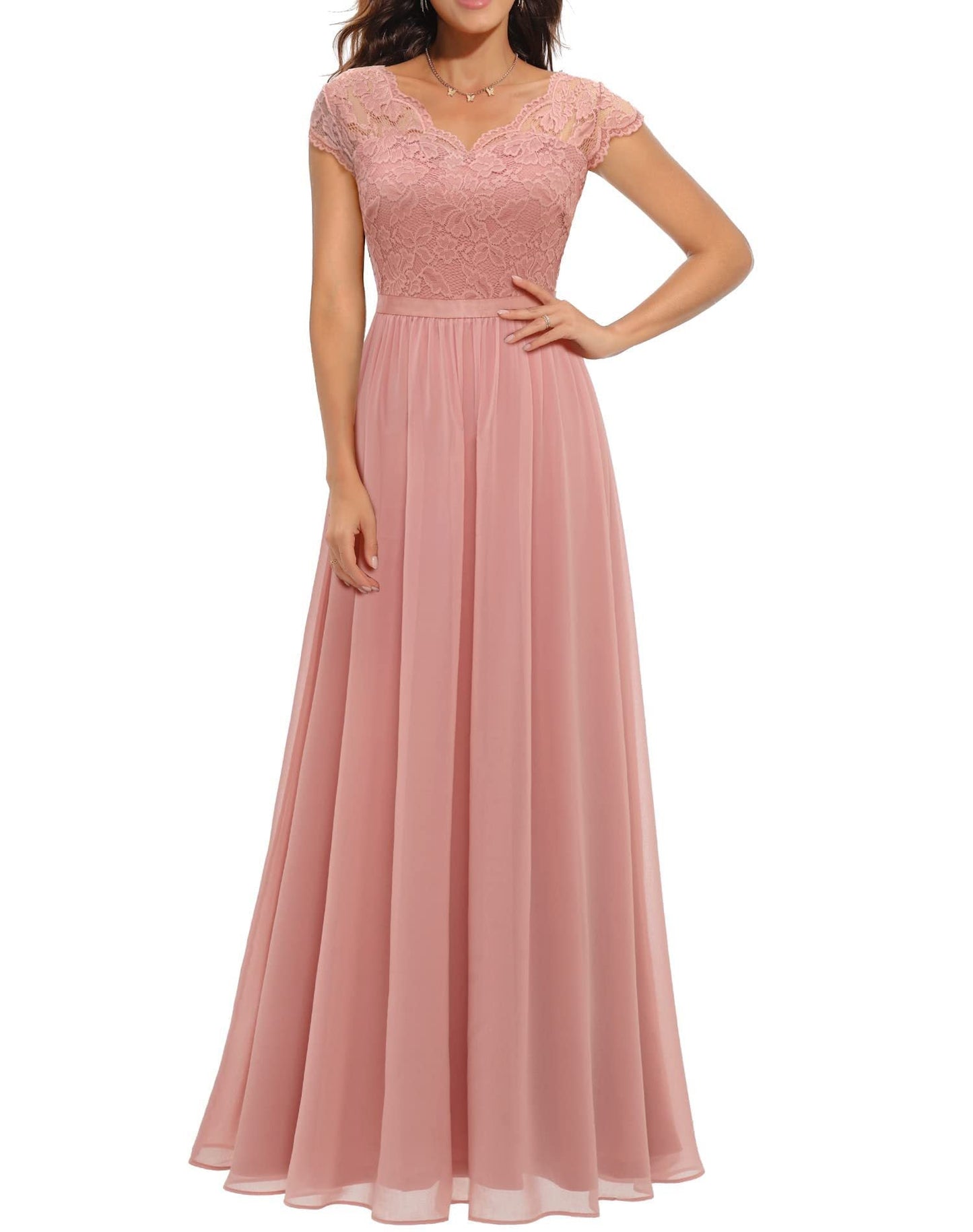 Beige Timeless Lace Bodice Maxi Dress Three Quarter Sleeves For Women MutualDrop