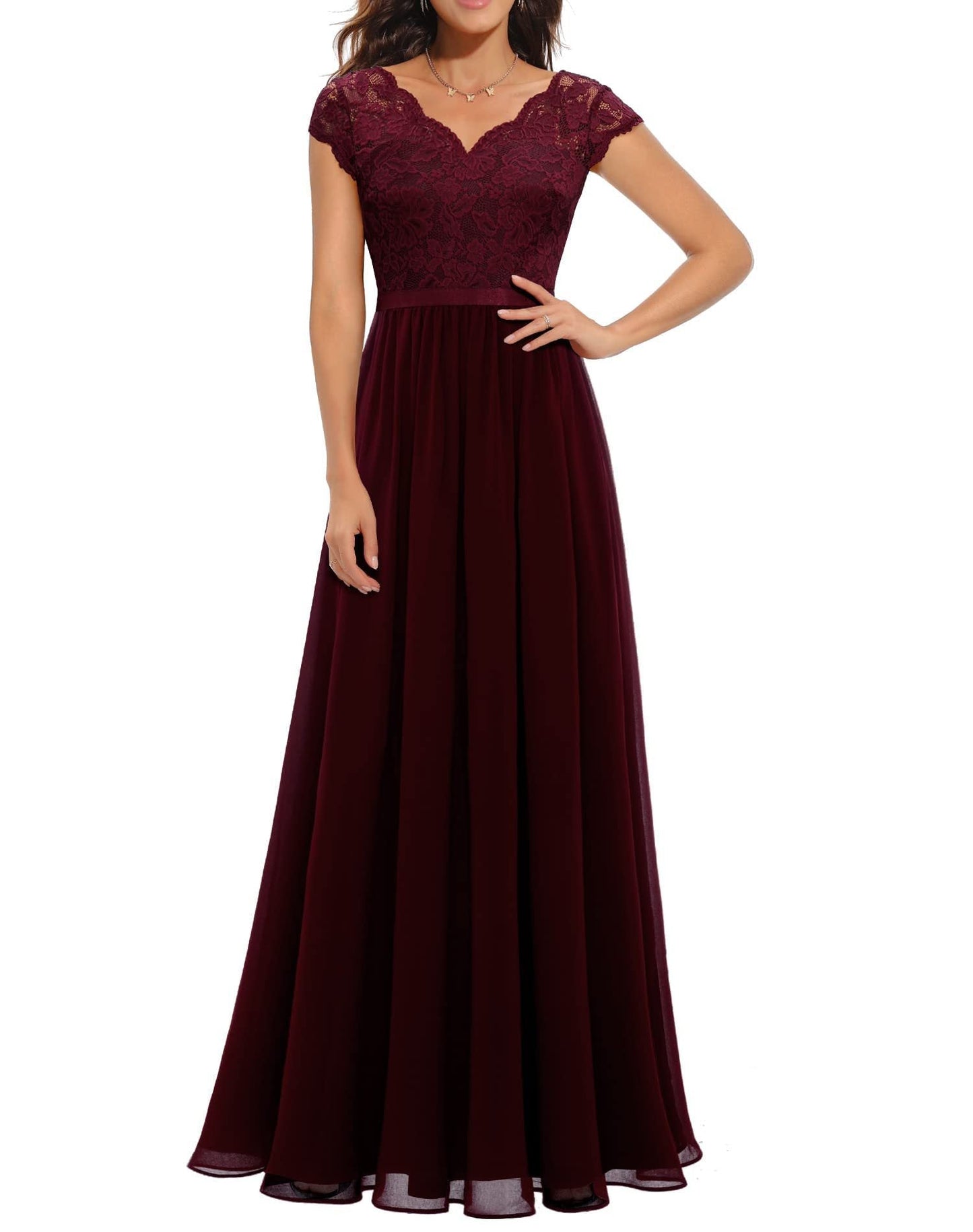 Beige Timeless Lace Bodice Maxi Dress Three Quarter Sleeves For Women MutualDrop