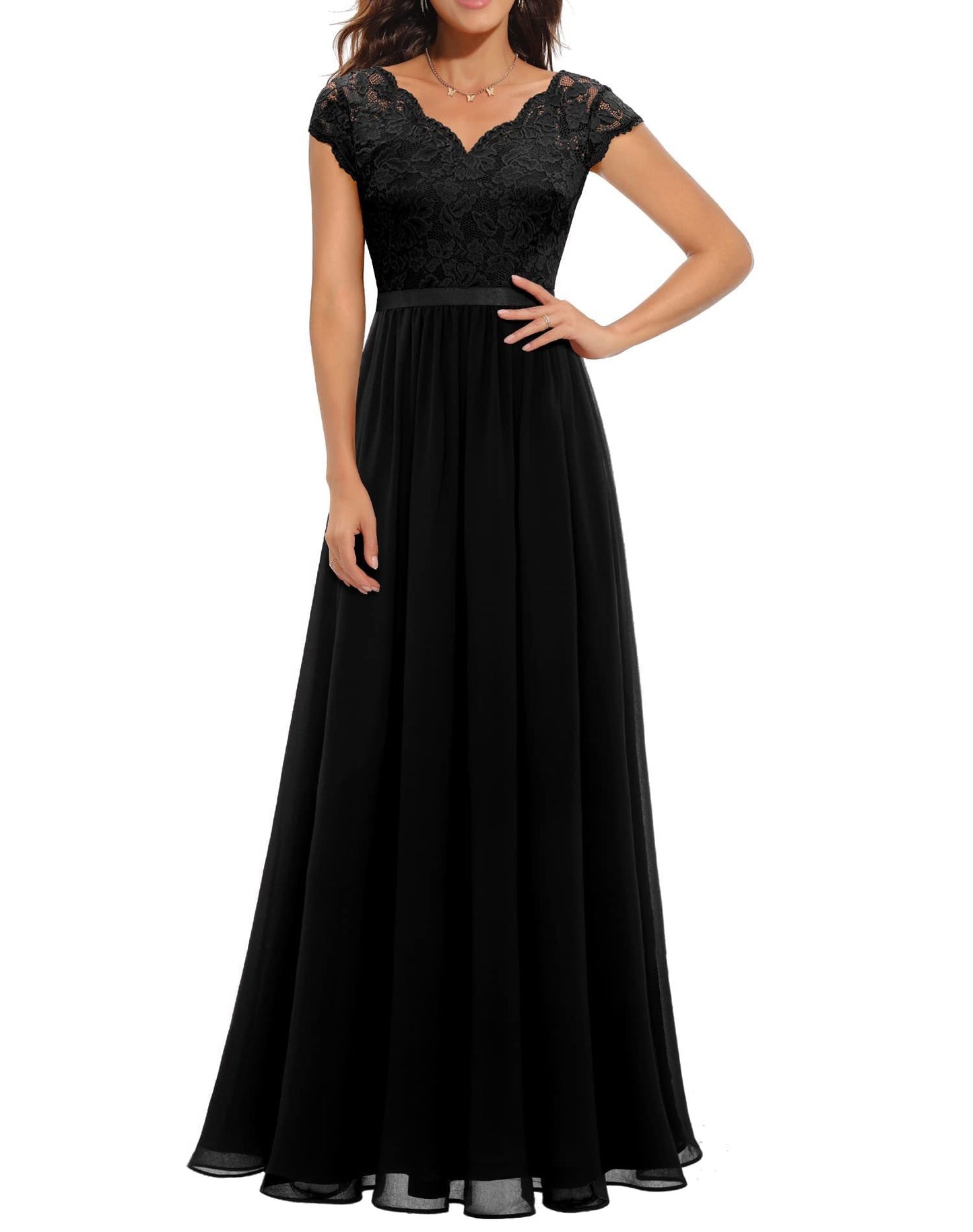 Beige Timeless Lace Bodice Maxi Dress Three Quarter Sleeves For Women MutualDrop