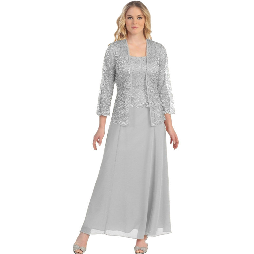 Elegant Mother Of The Bride Lace Dress Set With Jacket Street Wave