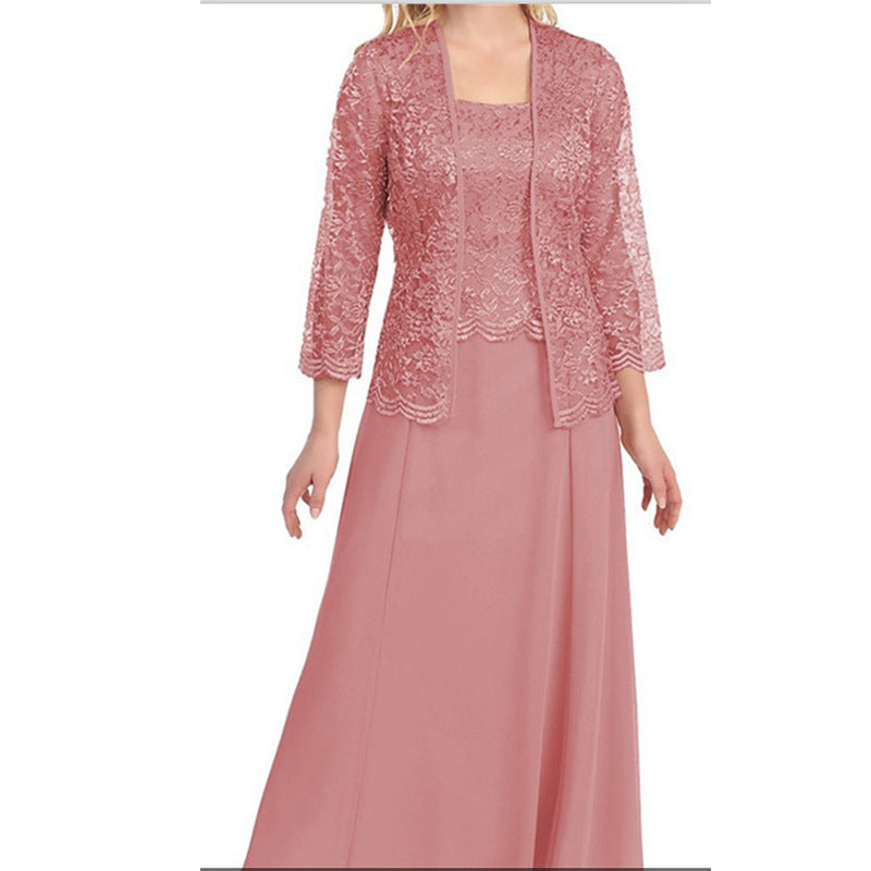 Elegant Mother Of The Bride Lace Dress Set With Jacket Street Wave