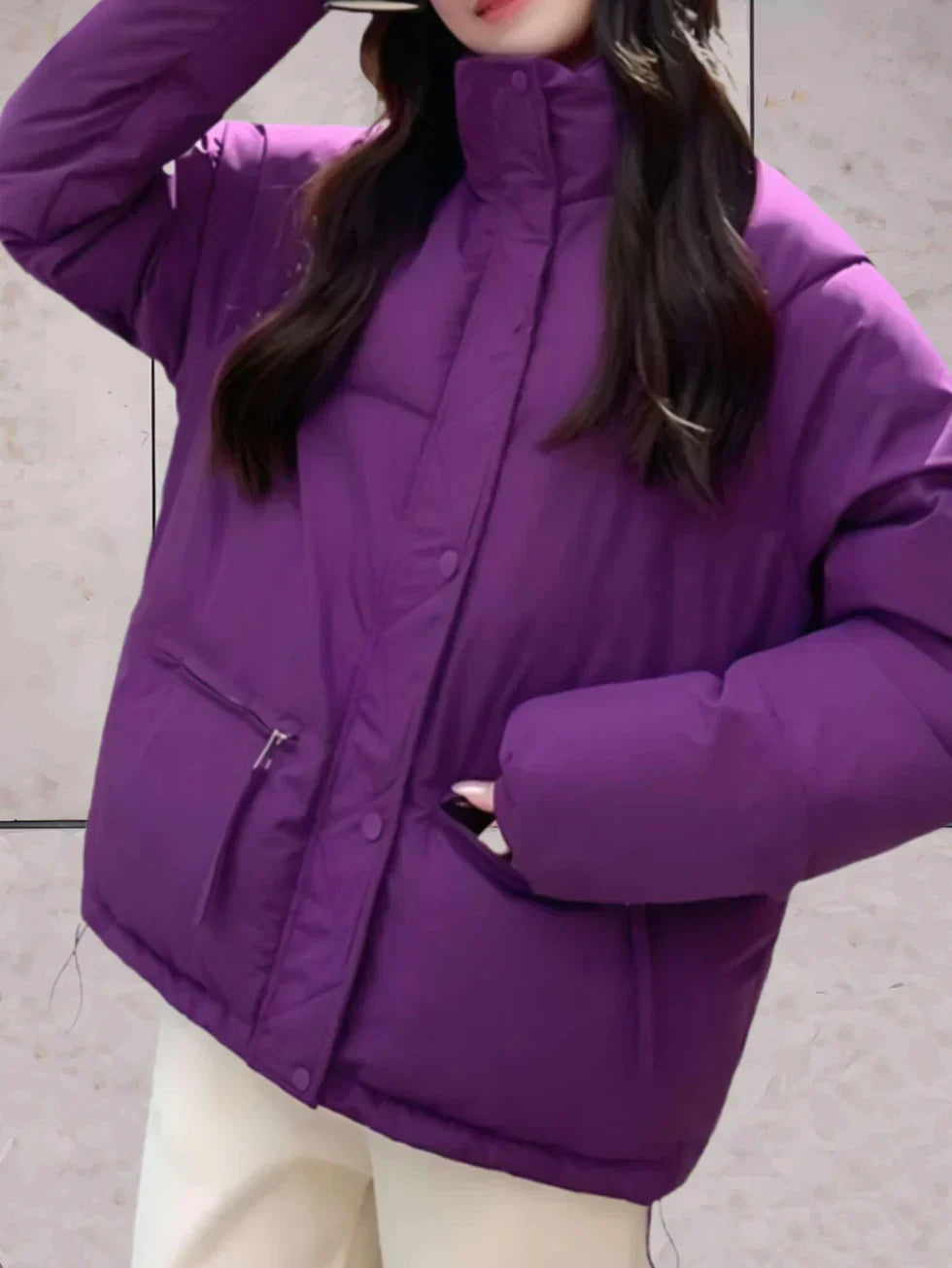 Street-Wave Parka Jacket With Stand Collar And Double Closure For Women, Ultra Warm