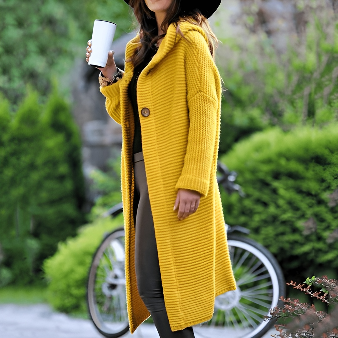 Street-wave Long Knit Cardigan For Women Elegant Warm Cozy All Season Wear With Soft Yarn