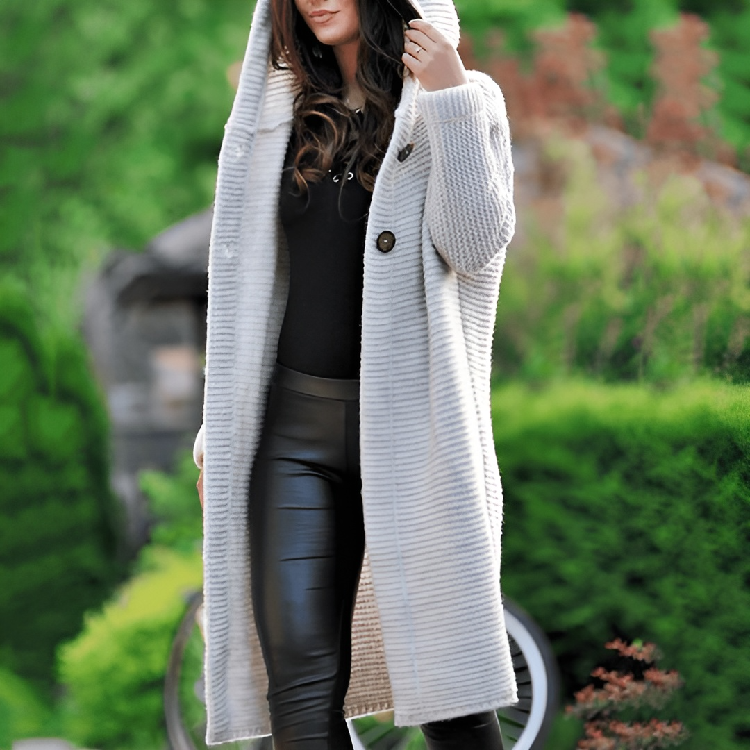Street-wave Long Knit Cardigan For Women Elegant Warm Cozy All Season Wear With Soft Yarn