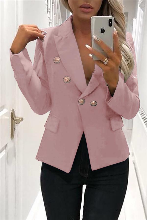 Street-wave Pink Double-Breasted Blazer With Button Detailing For Women Elegant Workwear