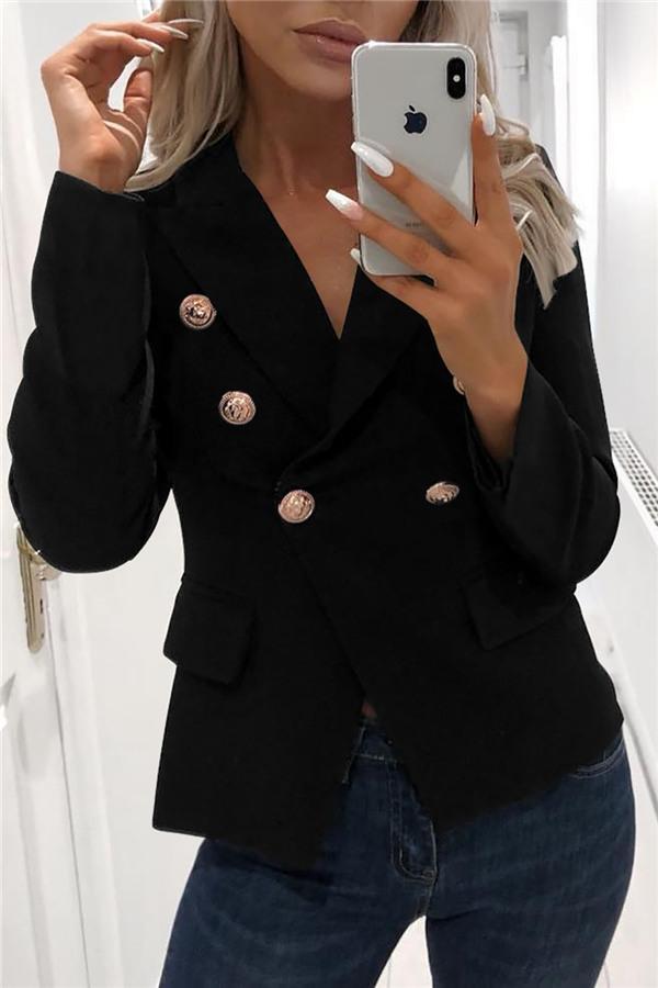 Street-wave Pink Double-Breasted Blazer With Button Detailing For Women Elegant Workwear