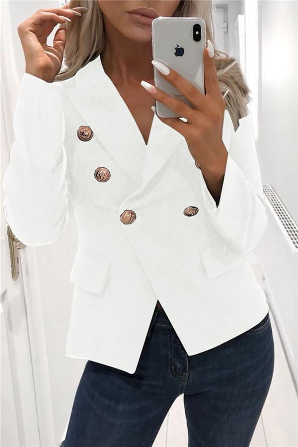 Street-wave Pink Double-Breasted Blazer With Button Detailing For Women Elegant Workwear