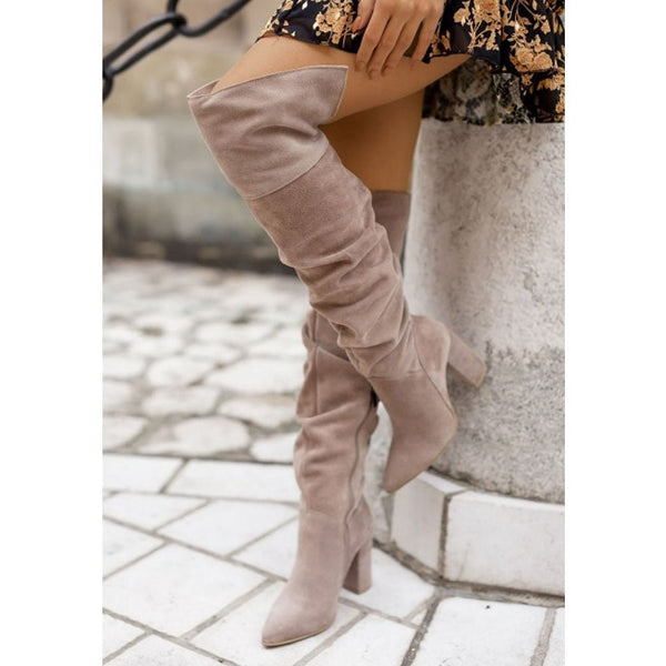 Street-wave Overknee High Heel Boots For Women With Sleek Fit And Comfortable Block Heel