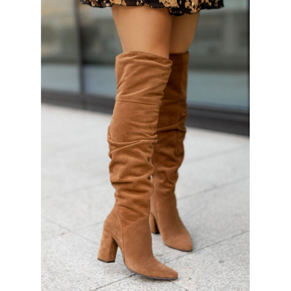 Street-wave Overknee High Heel Boots For Women With Sleek Fit And Comfortable Block Heel
