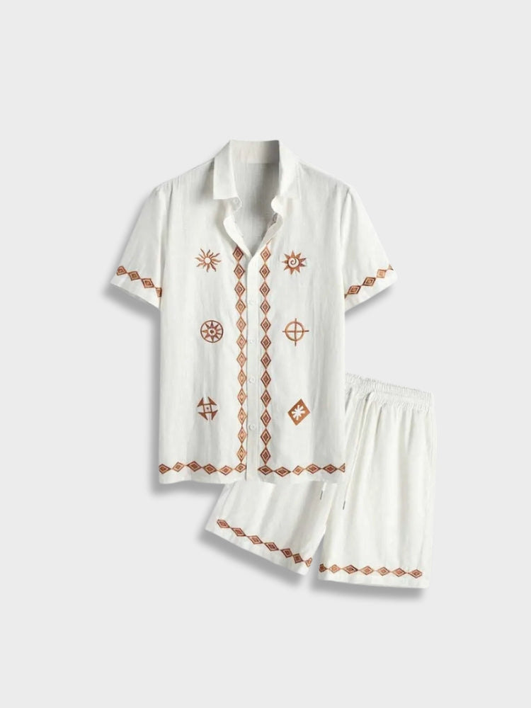 Street Wave Aztec Linen Set for Men Breathable Comfort Two Piece Summer Outfit Style