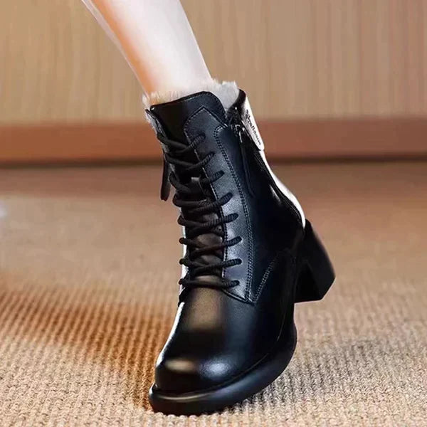Street Wave Winter Boots Warm Shearling Lining For Women Leather Ankle Boots For Everyday Comfort
