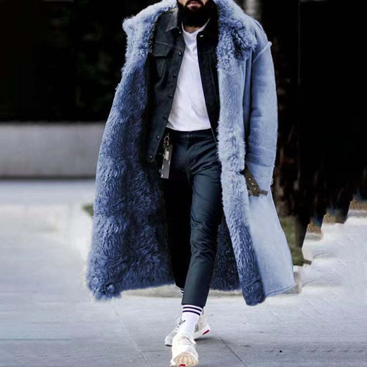 Street-Wave Luxury Long Winter Coat For Men With Fur Lining