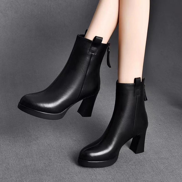 Street-Wave Waterproof Leather High Boots For Women - Elegant Durable Back-Zip Street Fashion
