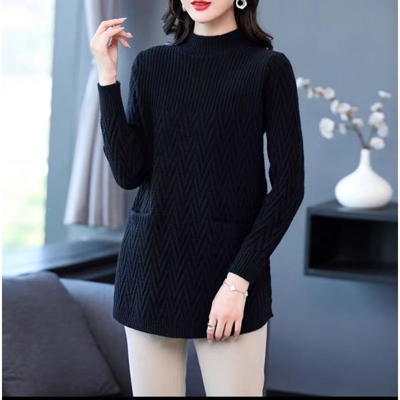 Street-wave Women's Mid-Length Rollneck Sweater Cozy Knit For Timeless Comfort And Everyday Style