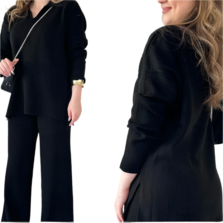 Street-Wave Oversized Loungewear Set Two-Piece for Plus Size Women Soft Ribbed Comfort