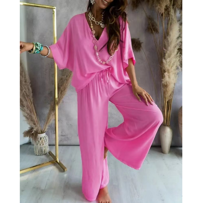 Street-Wave Loungewear Set Women Oversize VNeck Breathable